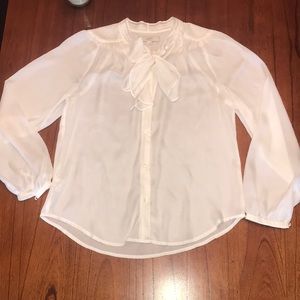 Loft tie neck white sheer blouse